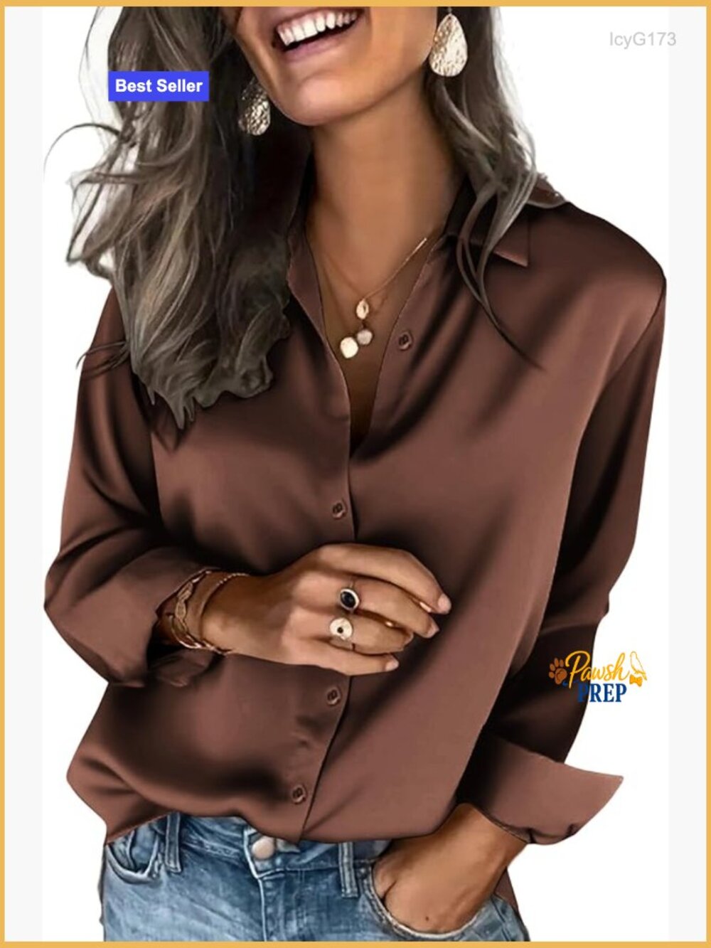 Satin Button Down Blouse Long Sleeve V-Neck Work Top